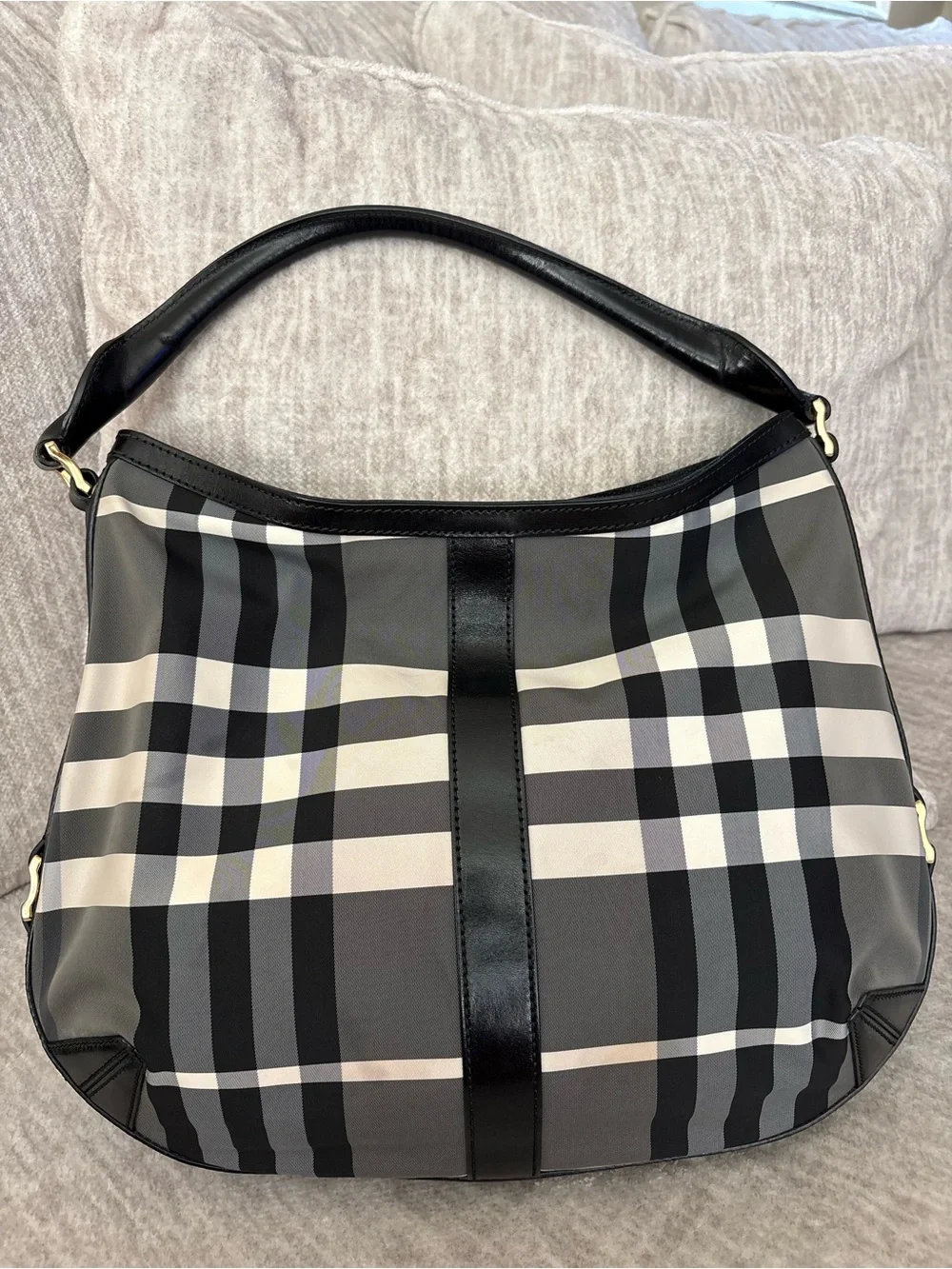 Burberry Black & Gray Plaid Shoulder Bag